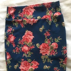 Large Blue Lularoe Knee Length Skirt with Flowers